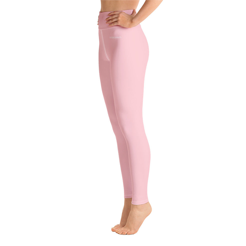 Leggings Depot-LY5R128-PINK 5 Waistband Yoga Solid Leggings, One